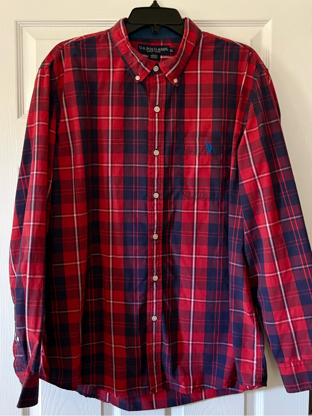 U.S. Polo Assn. Long Sleeve Yarn-Dye Poplin Large Plaid Woven Shirt